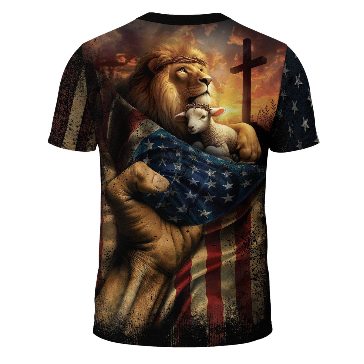 Faith Over Fear Lion & Lamb Christian Cross T-Shirt