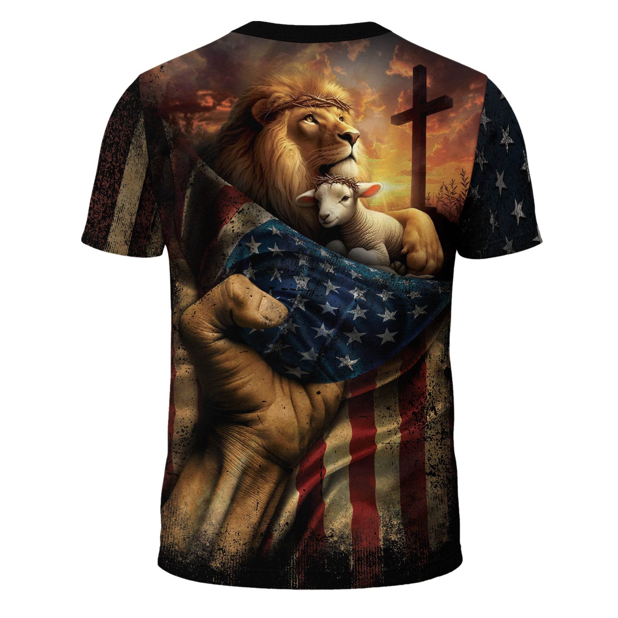 Faith Over Fear Lion & Lamb Christian Cross T-Shirt