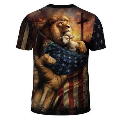 Faith Over Fear Lion & Lamb Christian Cross T-Shirt