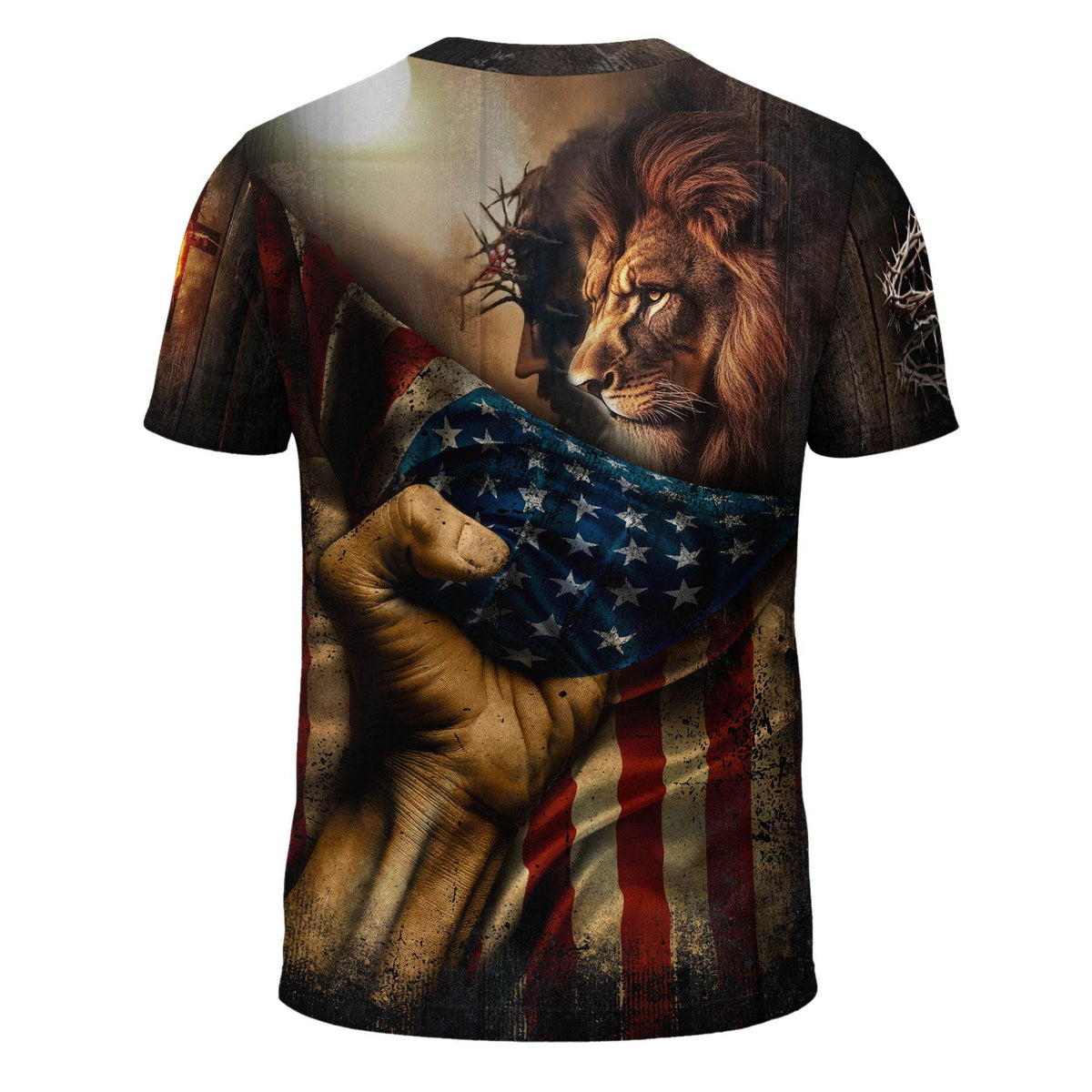 Faith Over Fear Lion & Cross Patriotic T-Shirt