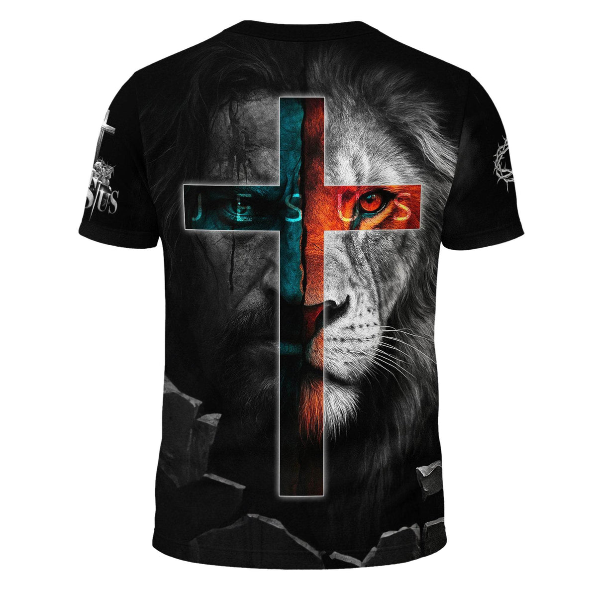 Jesus Is King Lion & Cross Storm Design T-Shirt