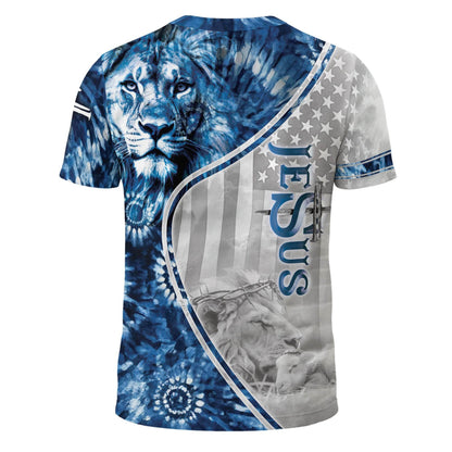 One Nation Under God Blue Lion Cross Christian T-Shirt