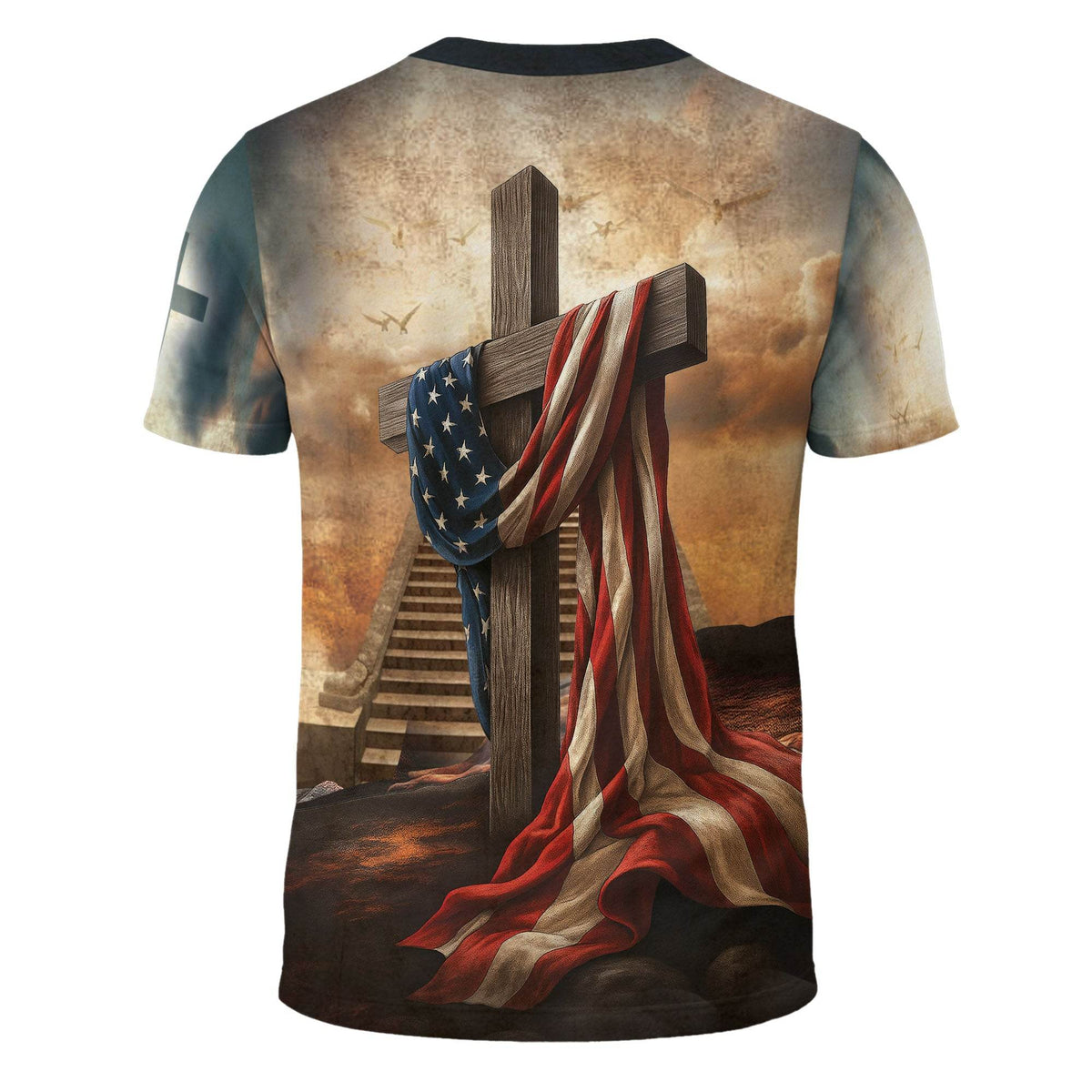 One Nation Under God Lion Cross Heaven Stairs T-Shirt