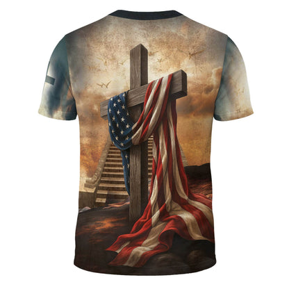 One Nation Under God Lion Cross Heaven Stairs T-Shirt