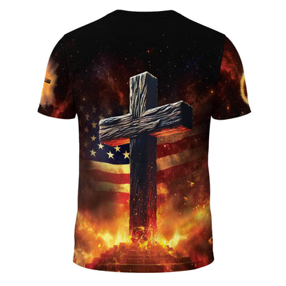 One Nation Under God Fire Cross Lion Christian T-Shirt