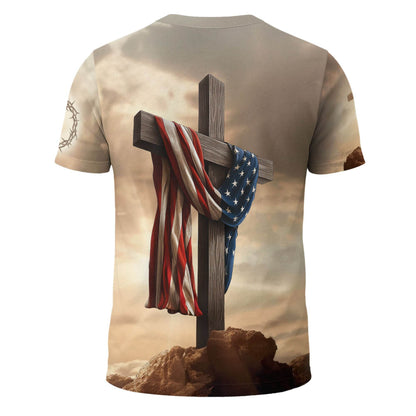 One Nation Under God Sunrise Lion Cross Christian T-Shirt