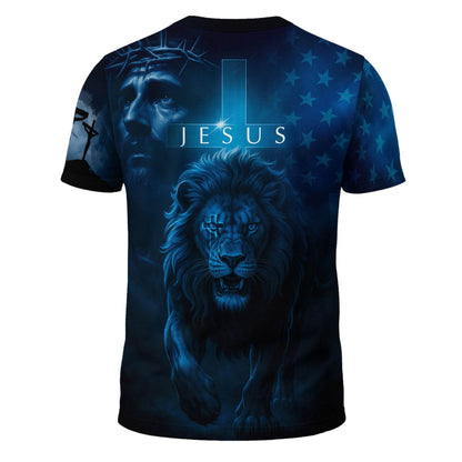 Trust In The Lord Blue Cross & Lion Design T-Shirt