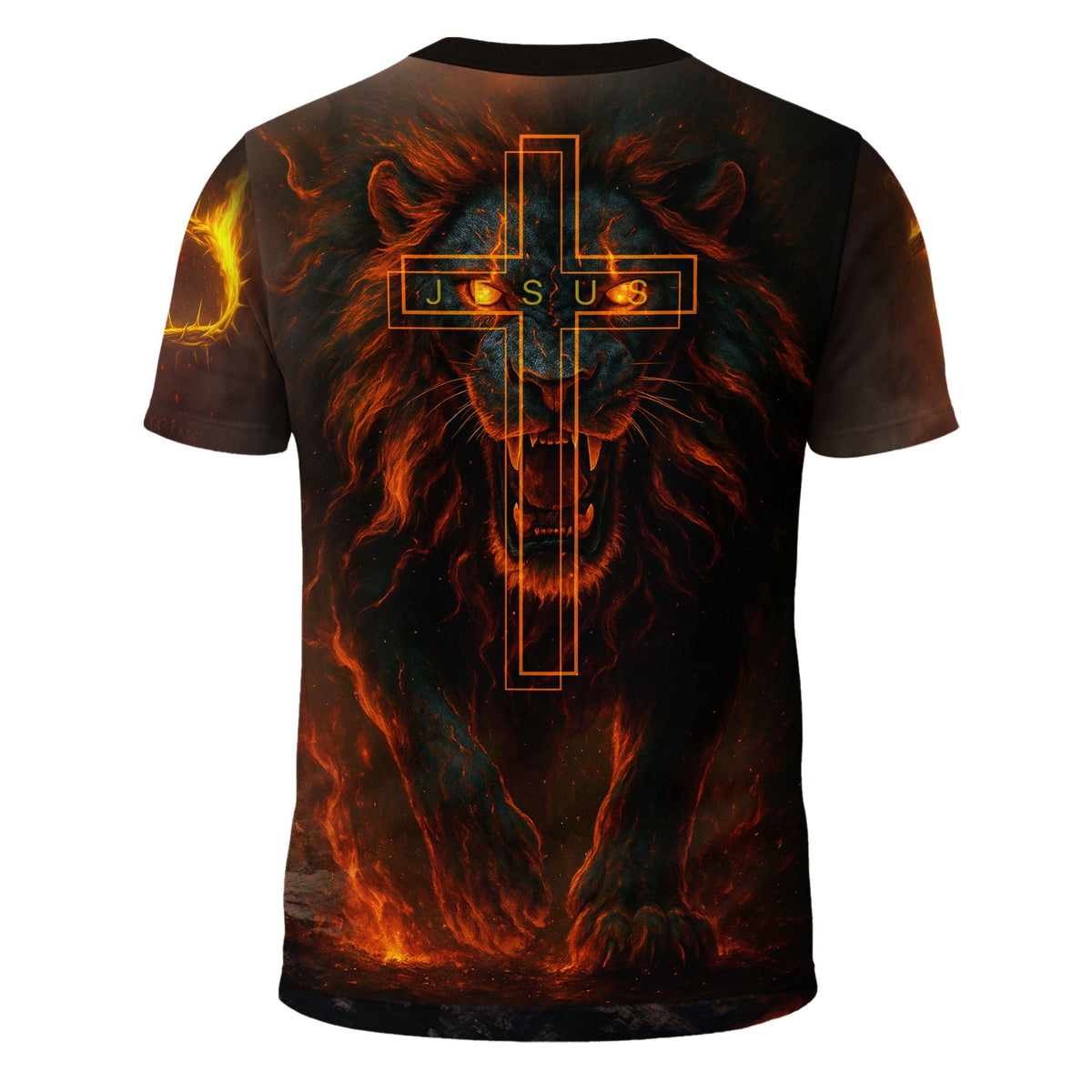Jesus Is King With Fiery Lion And Cross T-Shirt