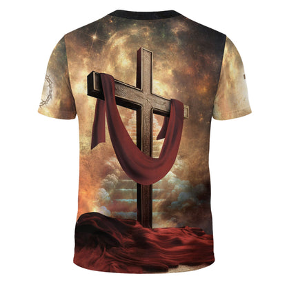 Faith Over Fear Lion and Cross Red Drape Christian T-Shirt