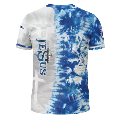 Faith Over Fear Blue Lion Cross Christian T-Shirt