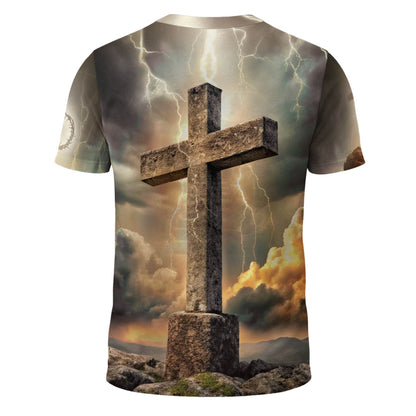 Faith Over Fear Lion & Cross Lightning Christian T-Shirt