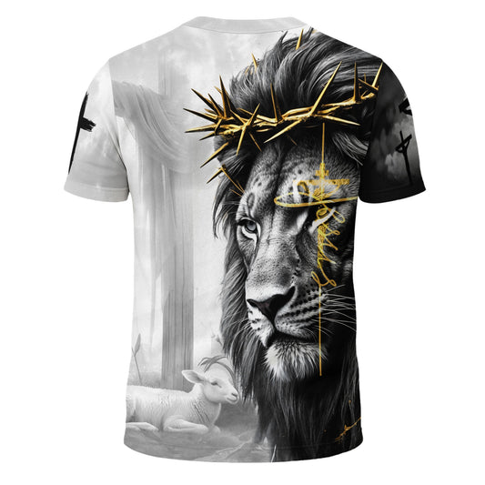 Jesus The Way The Truth The Life Black White Gold Lion Christian T-Shirt