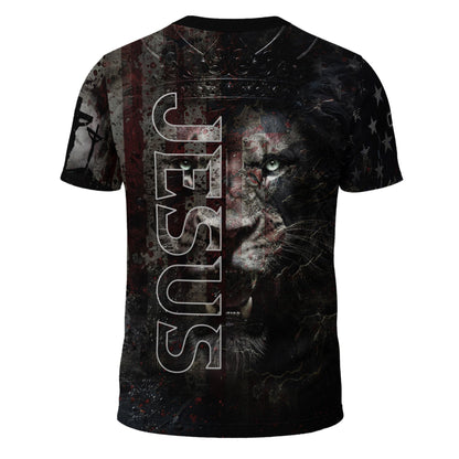 Faith Over Fear American Flag Cross Jesus Lion Of Judah Christian Patriotic T-Shirt