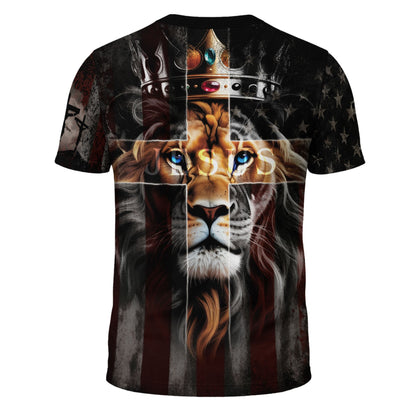 Jesus The Way The Truth The Life Lion of Judah American Flag Christian T-Shirt