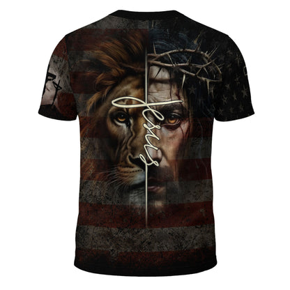 Jesus The Way The Truth The Life Cross American Flag Lion Christian T-Shirt