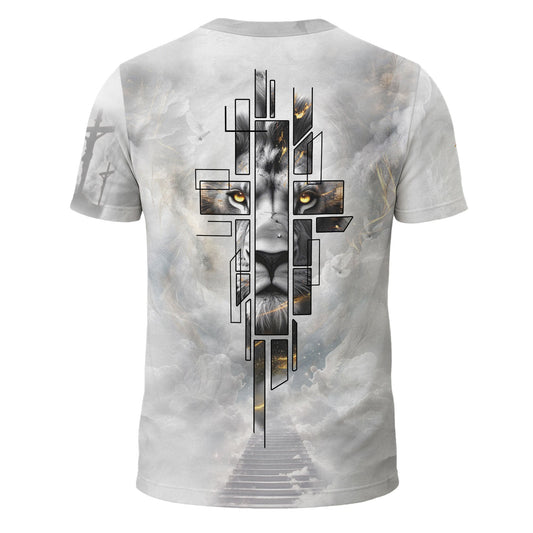 Redeemed Christian T-Shirt Lion Cross White Heaven Design