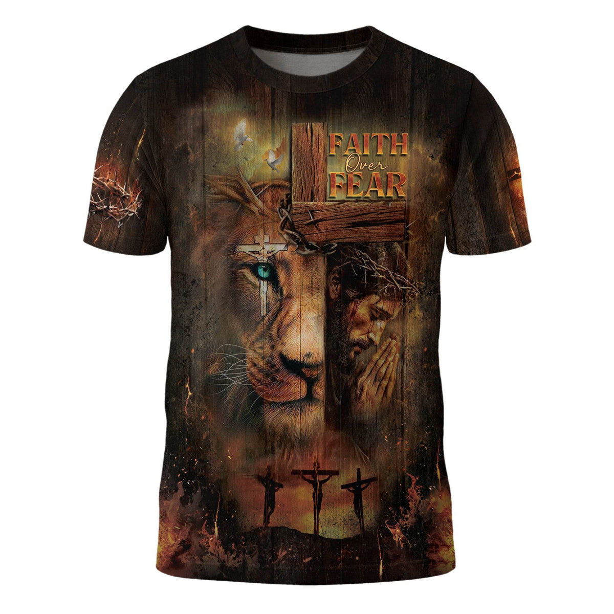 Faith Over Fear Lion & Cross Christian T-Shirt