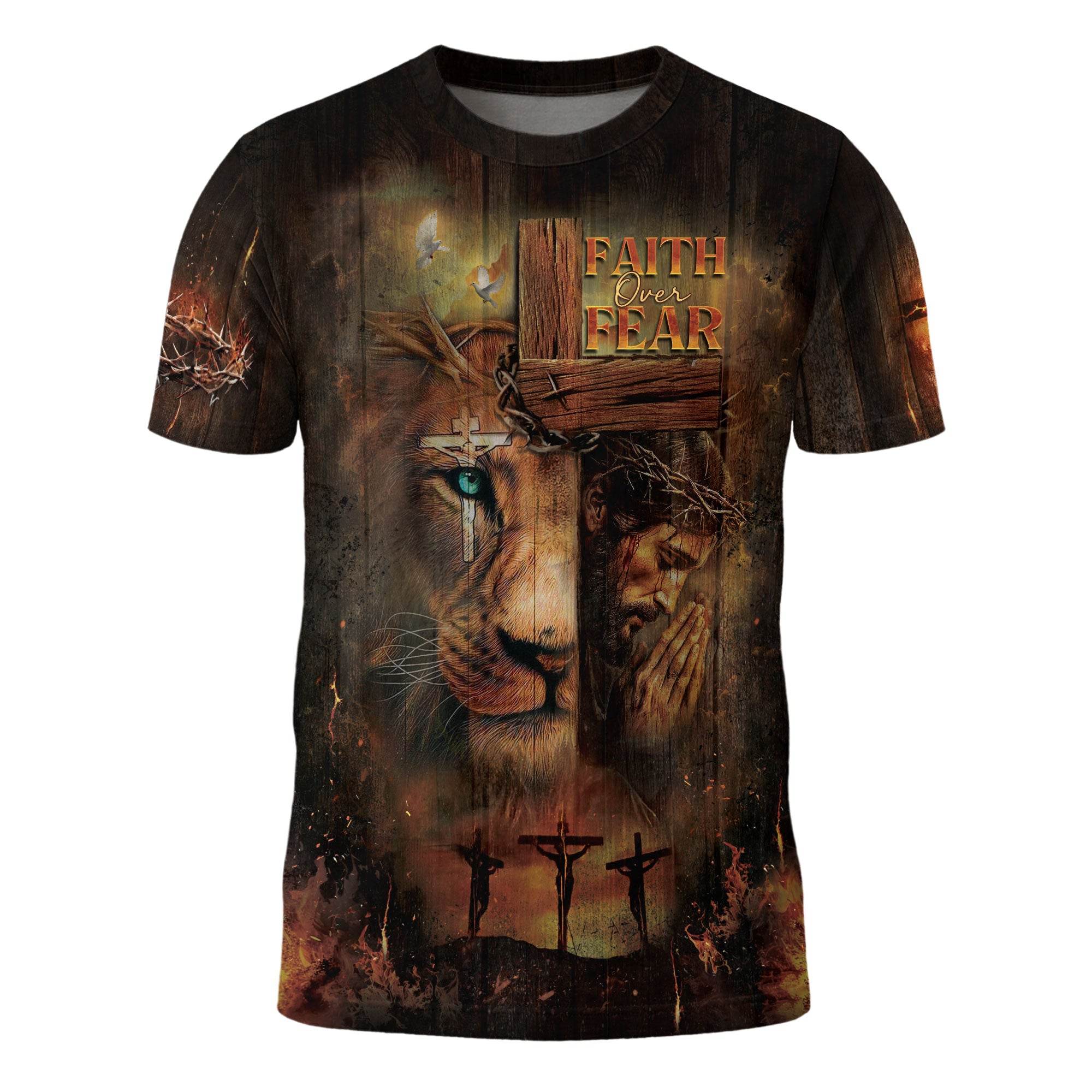 Faith Over Fear Lion & Cross Christian T-Shirt