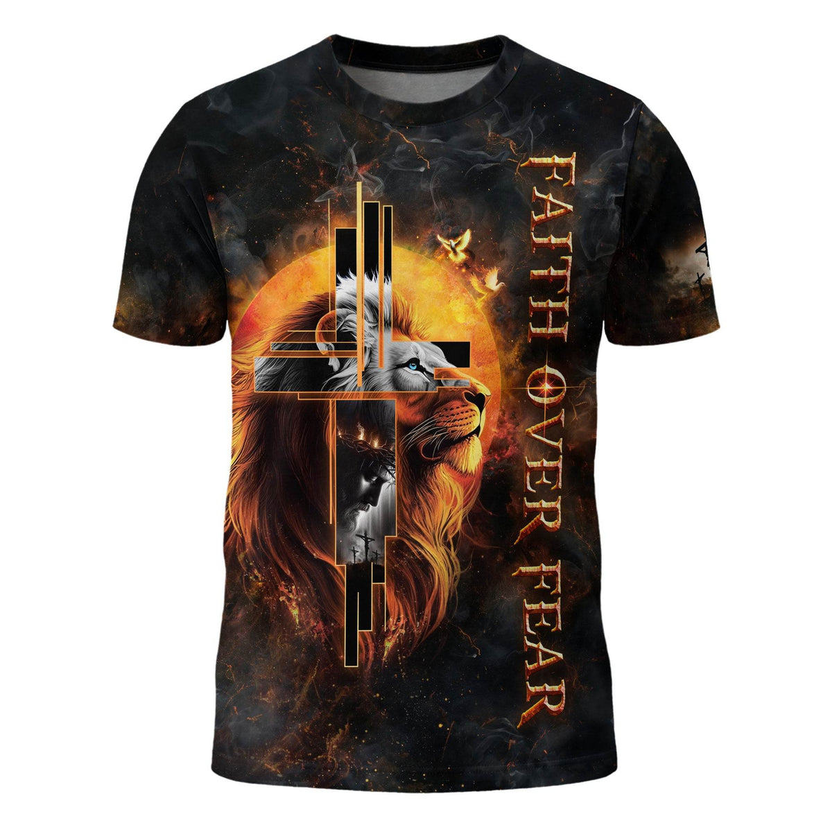 Faith Over Fear Cross Lion & Jesus T-Shirt