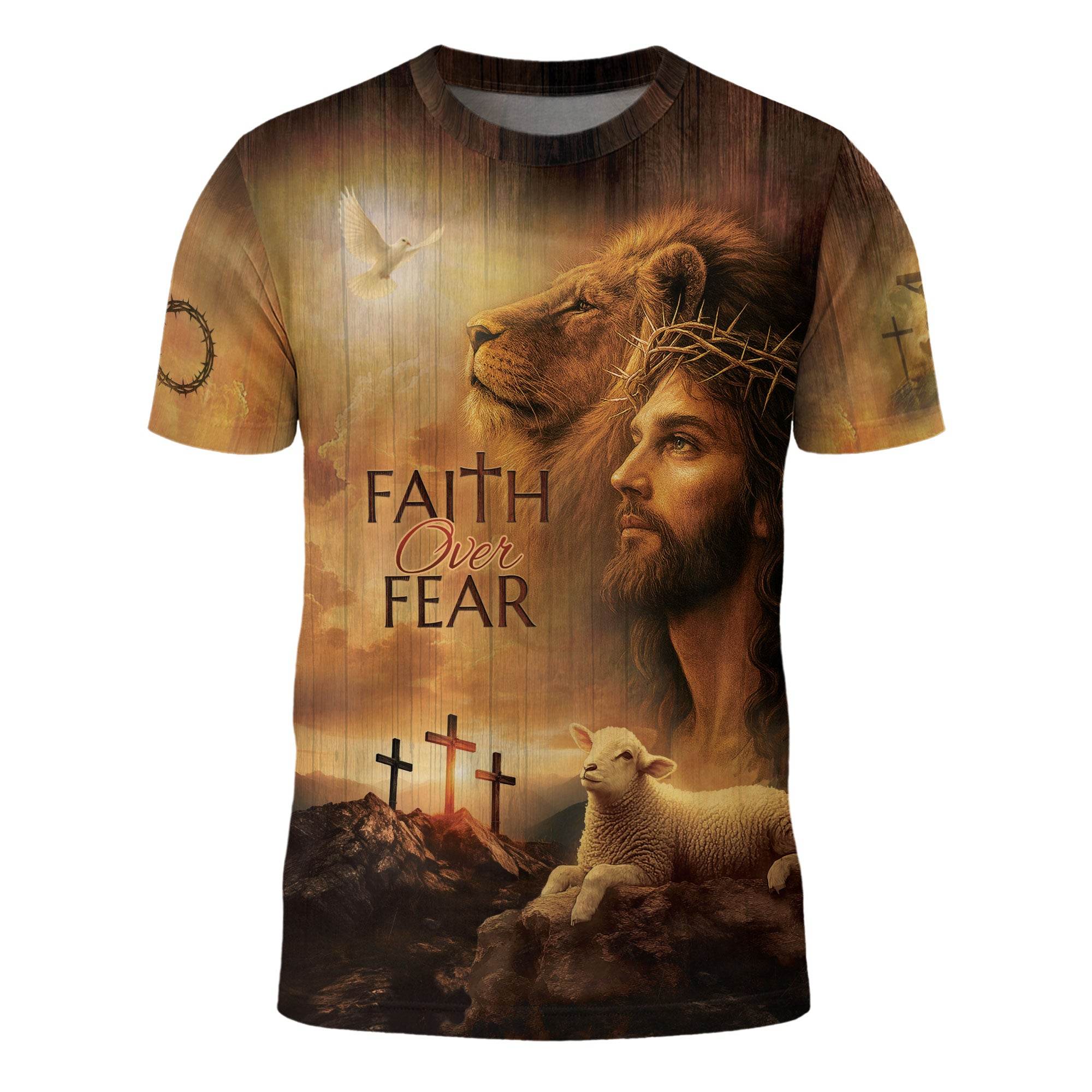 Faith Over Fear Lion, Jesus & Lamb T-Shirt