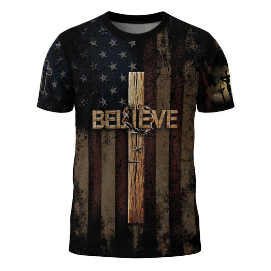 Believe in the Cross | American Christian Faith Tee with Crucified Savior