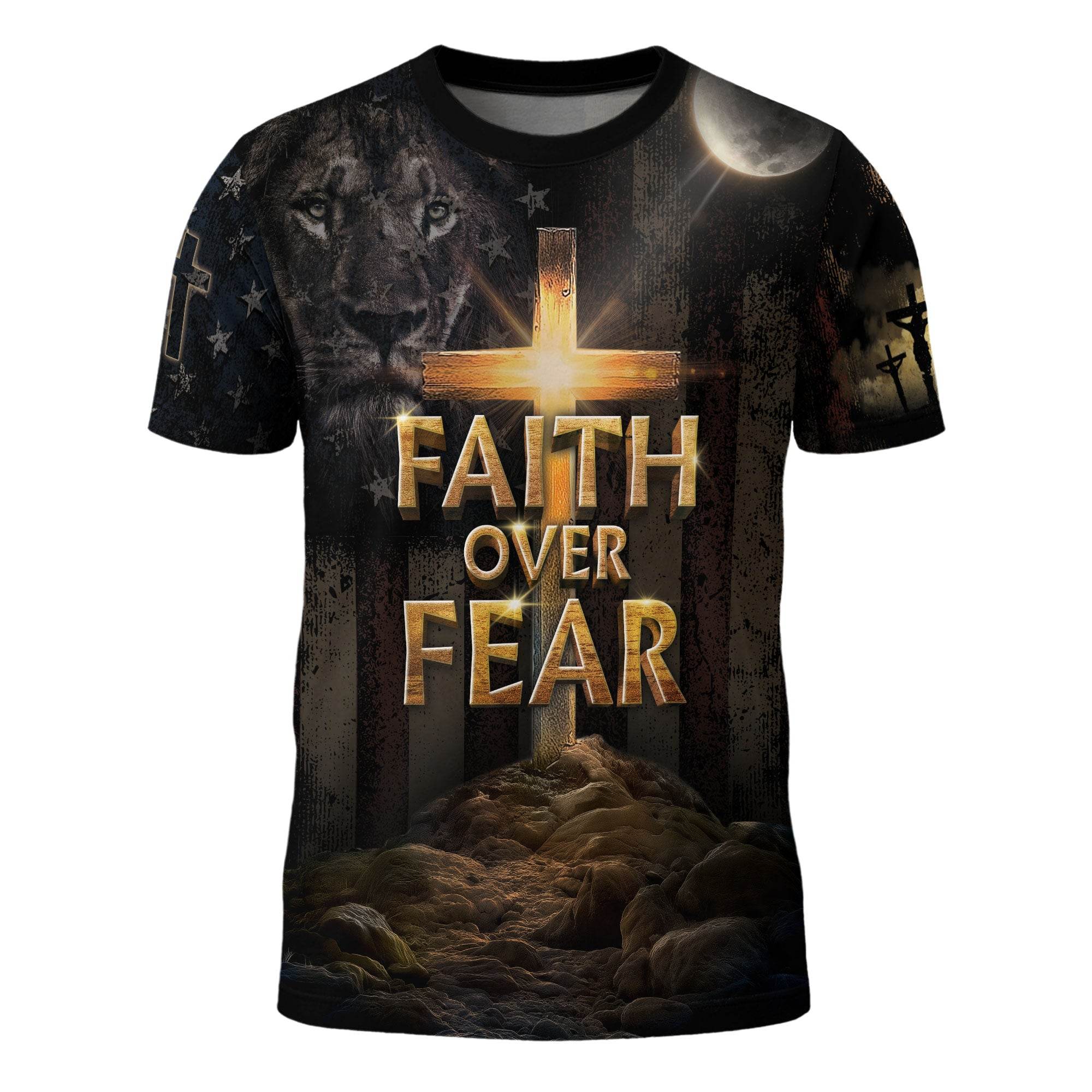 Faith Over Fear | Cross of Light & Warrior Lion Christian Shirt