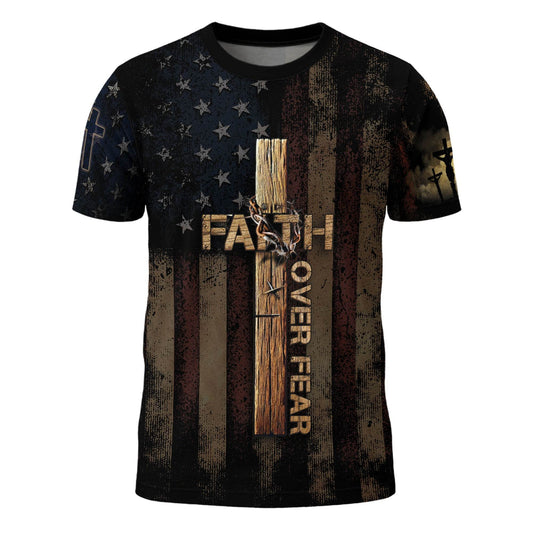 FAITH OVER FEAR | Cross & Crown of Thorns Patriotic Tee