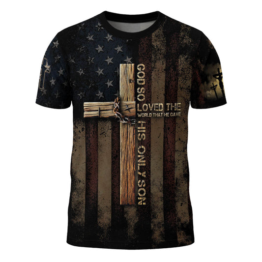 God So Loved The World | John 3:16 Cross & Crown Patriotic Tee