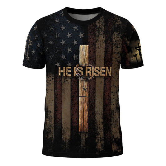 HE IS RISEN | Christian Cross & Resurrection Patriotic Tee