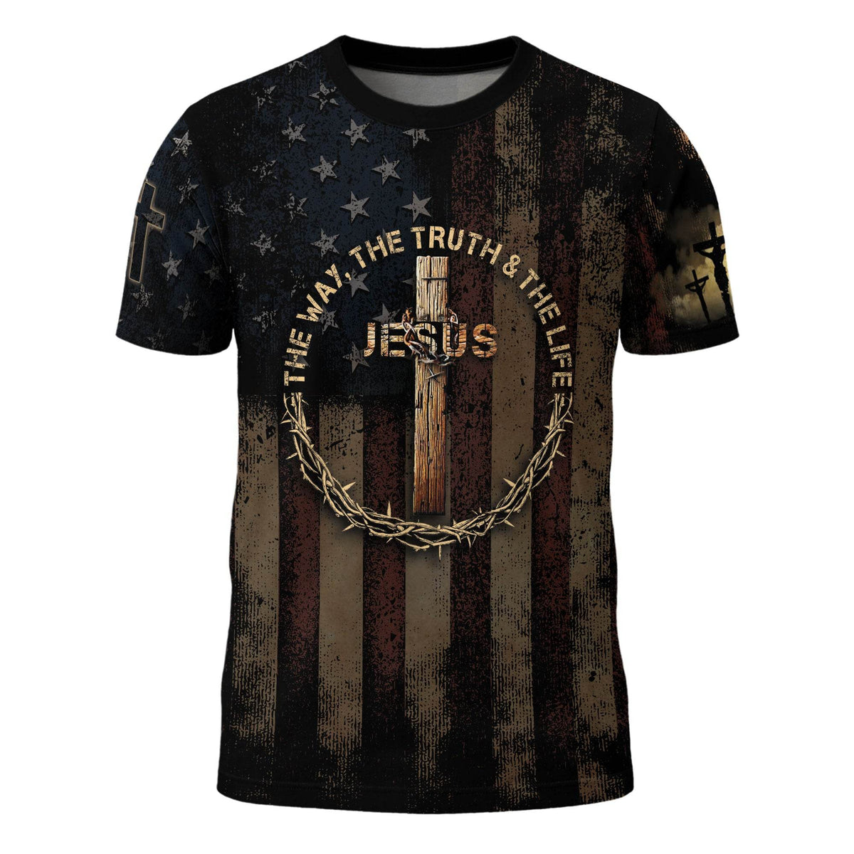 Jesus: The Way, The Truth & The Life | Crowned Cross Patriotic Tee