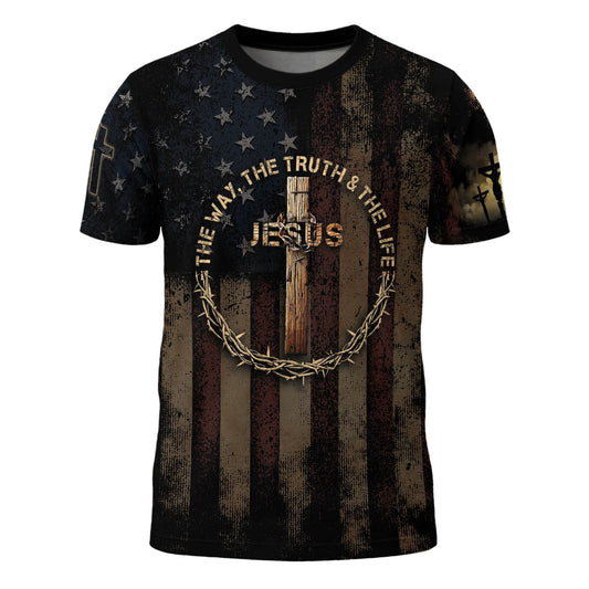 Jesus: The Way, The Truth & The Life | Crowned Cross Patriotic Tee
