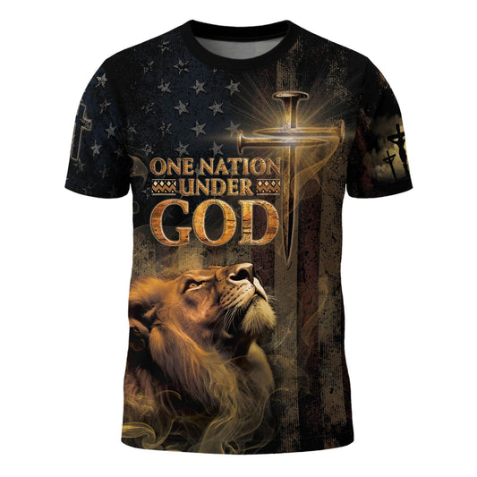 One Nation Under God | Patriotic Christian Tee with Lion & Cross