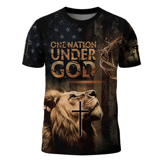 One Nation Under God | Lion of Judah & Cross Shield Christian Tee