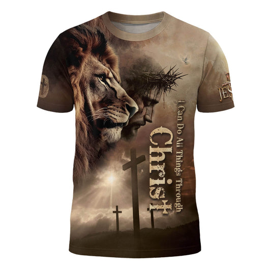 Through Christ I Stand | Lion & Cross Faith Design T-Shirt