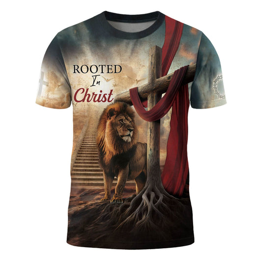 Rooted In Christ The Rooted Cross And Lion T-Shirt