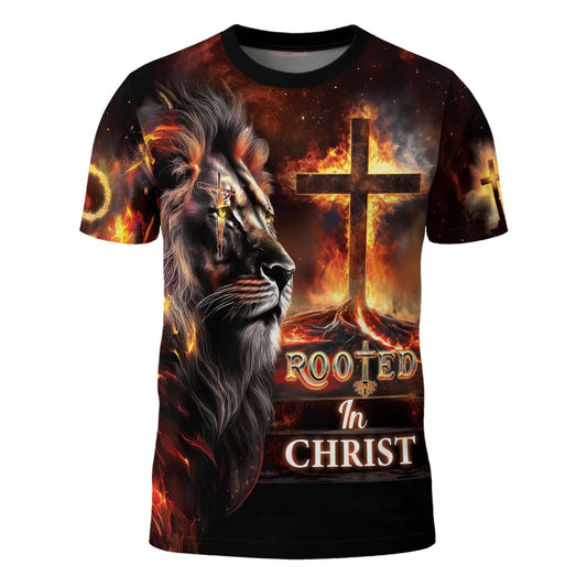 Rooted In Christ The Glowing Rooted Cross And Lion T-Shirt