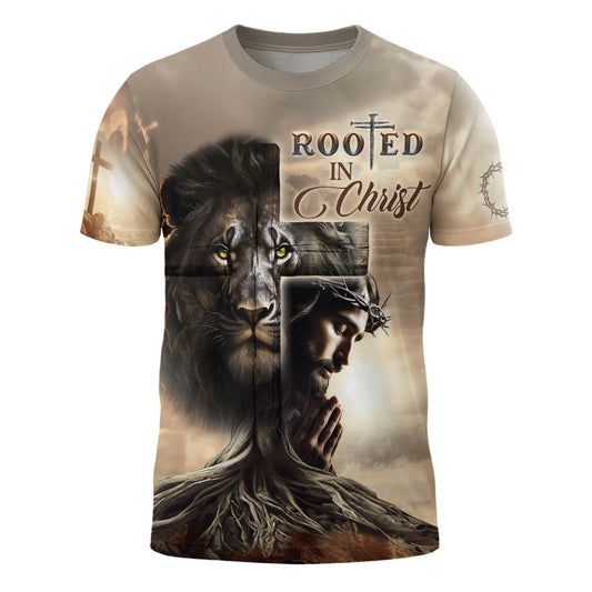 Rooted In Christ Lion And Savior In The Cross T-Shirt