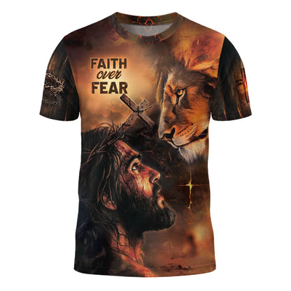 Faith Over Fear Shirt – Jesus, Lion Christian T-Shirt for Bold Believers