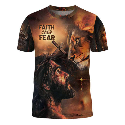 Faith Over Fear Shirt – Jesus, Lion Christian T-Shirt for Bold Believers