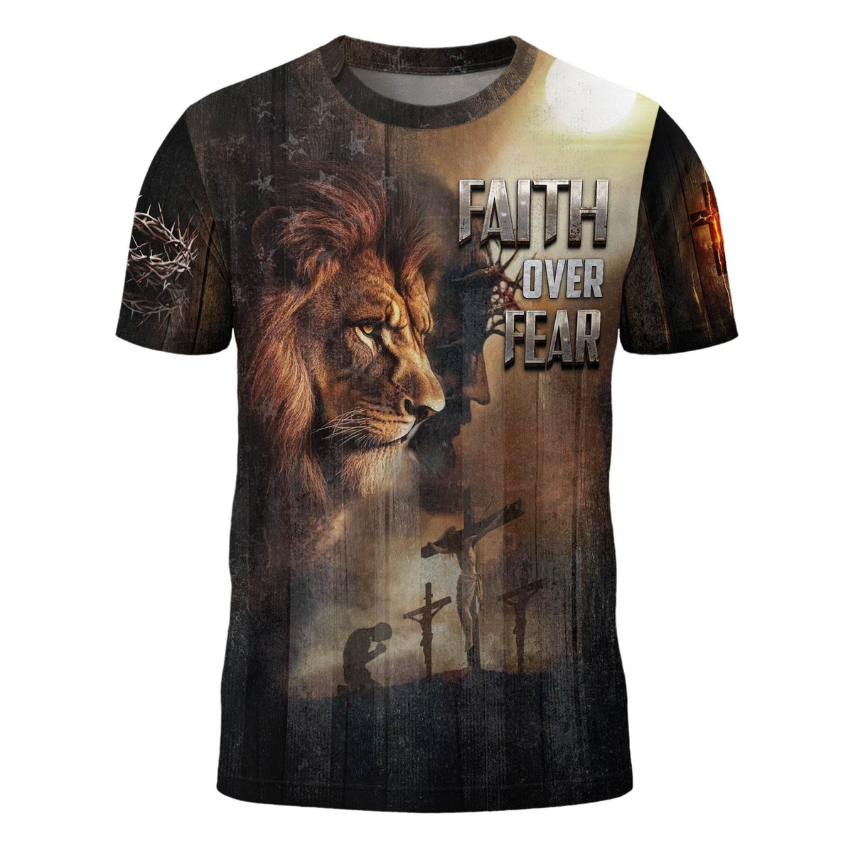 Faith Over Fear Lion & Cross Patriotic T-Shirt