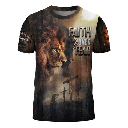 Faith Over Fear Lion & Cross Patriotic T-Shirt
