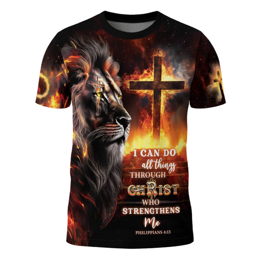 Crucified Lion & Fiery Cross Philippians 4:13 T-Shirt
