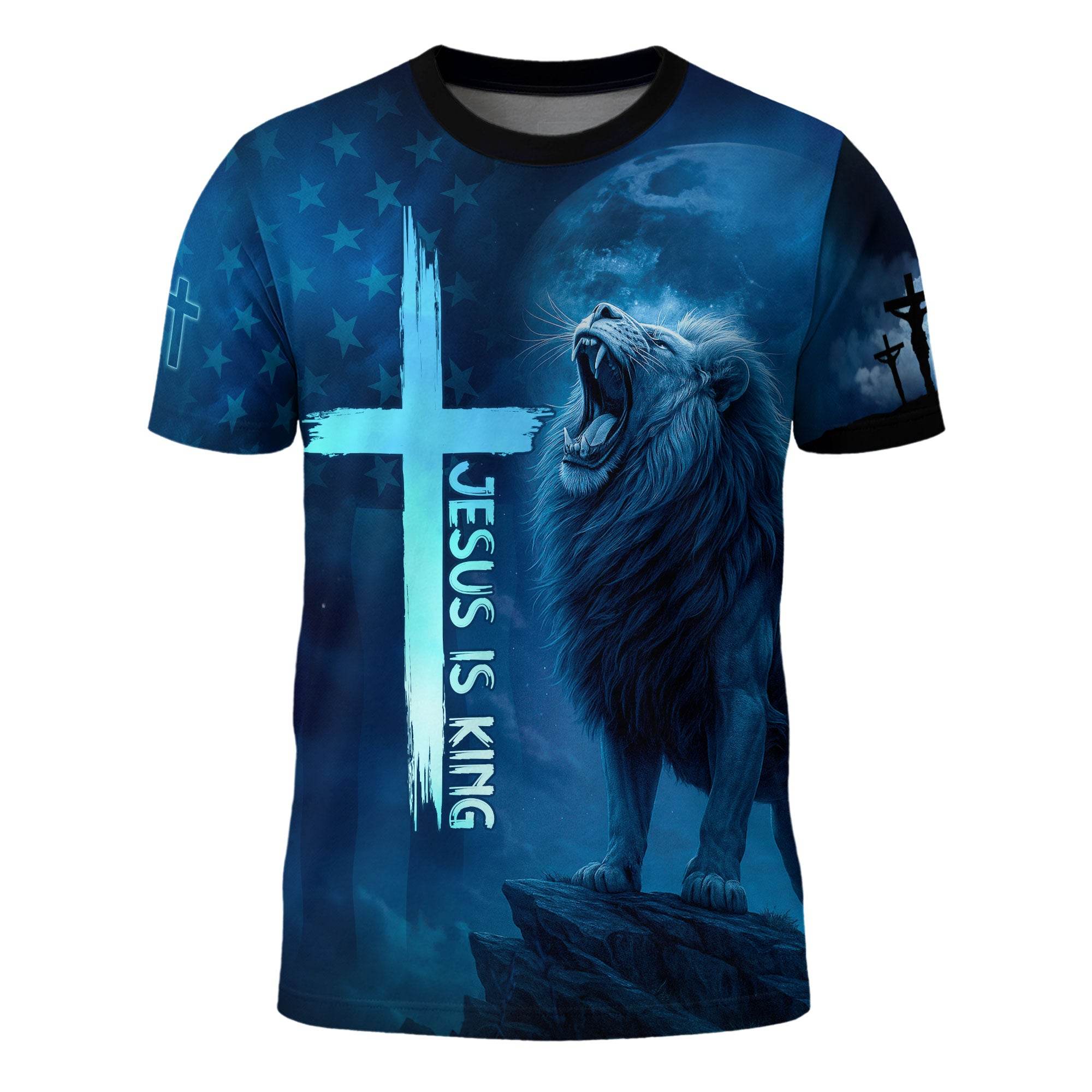 Jesus Is King Lion & Cross Night Sky Design T-Shirt
