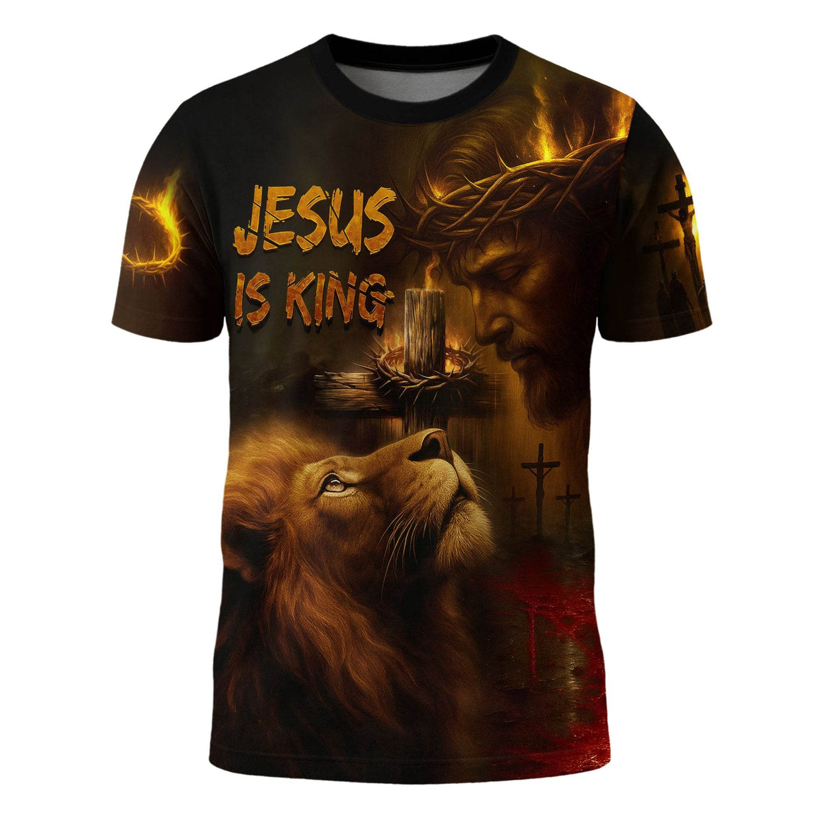 Jesus Is King Crown of Thorns & Lion of Judah Christian T-Shirt