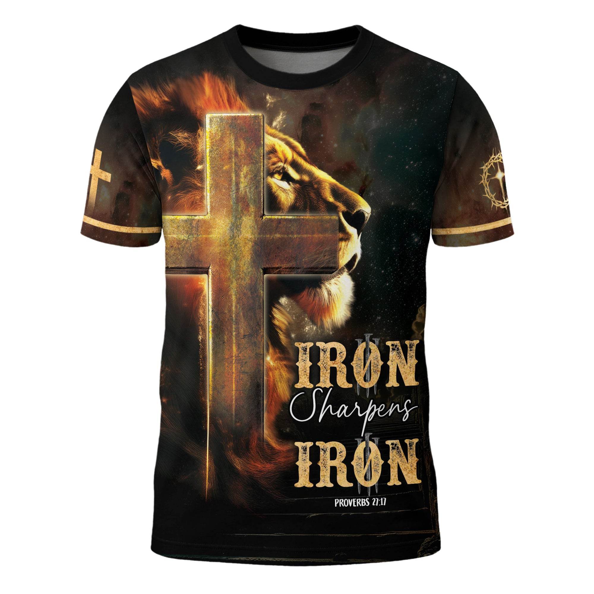Iron Sharpens Iron Lion Cross Christian T-Shirt
