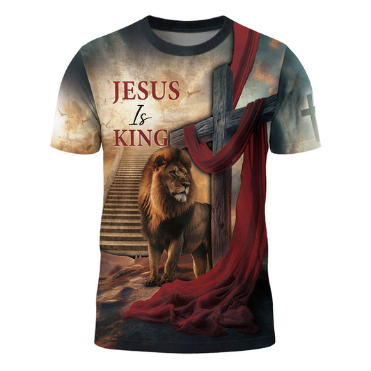 Jesus Is King Majestic Lion And Royal Red Sash T-Shirt
