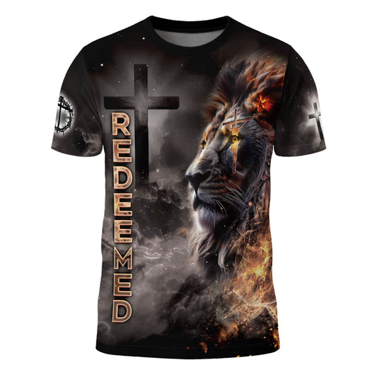 Redeemed By The Lion Of Judah Fiery Christian Shirt