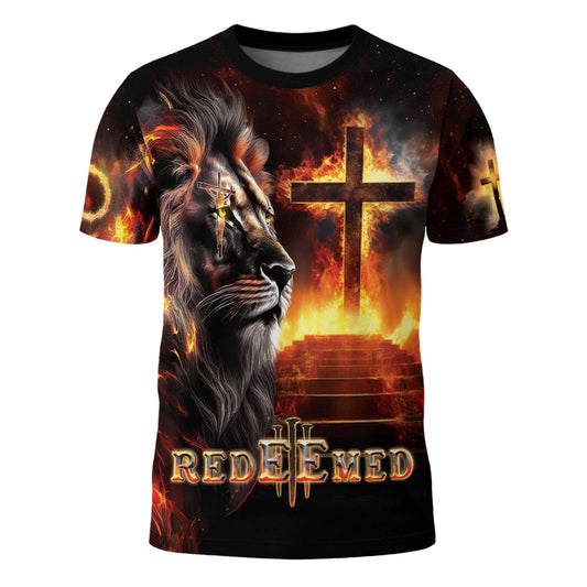 Redeemed By The Lion Of Judah Fiery Christian T-Shirt