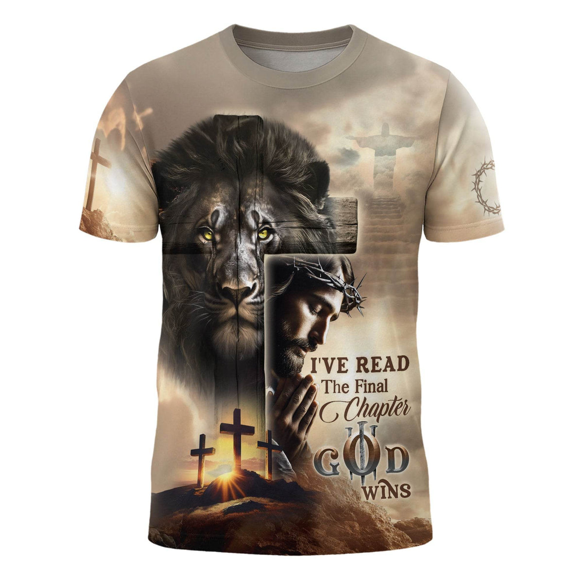 Praying Jesus & Cross Victory "God Wins" T-Shirt