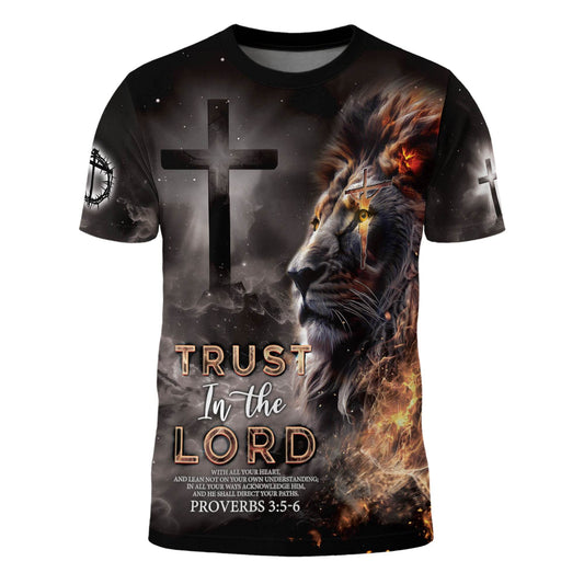 Trust In The Lord Proverbs 3:5-6 Fiery Lion Christian T-Shirt